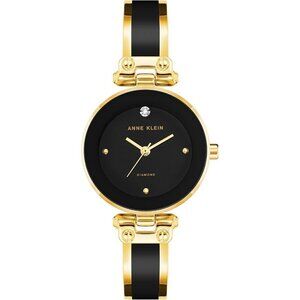 🔥Anne Klein Bangle Watch Women Black Genuine Diamond Dial Mineral Crystal Watch